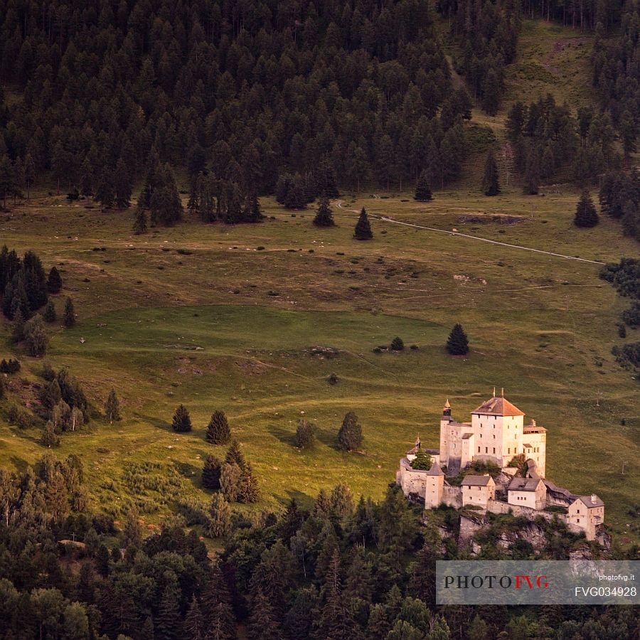 View of Tarasp Castle near Scuol, Lower Engadin, Canton of Grisons, Switzerland, Europe