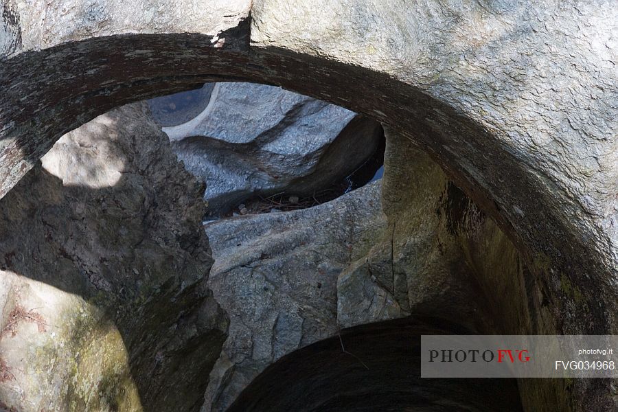 Detail of Cavaglia Glacial Garden  also referred to as Giants Pots, Cavaglia, Poschiavo valley, Engadin, Canton of Grisons, Switzerland, Europe