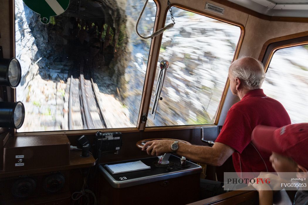 Inside the red Cogwheel Railway going up Pilatus Mountain, Border Area between the Cantons of Lucerne, Nidwalden and Obwalden, Switzerland, Europe