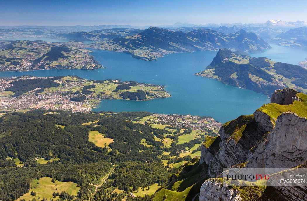 Aerial view of the Lake of Lucerne from Pilatus Mountain, Border Area between the Cantons of Lucerne, Nidwalden and Obwalden