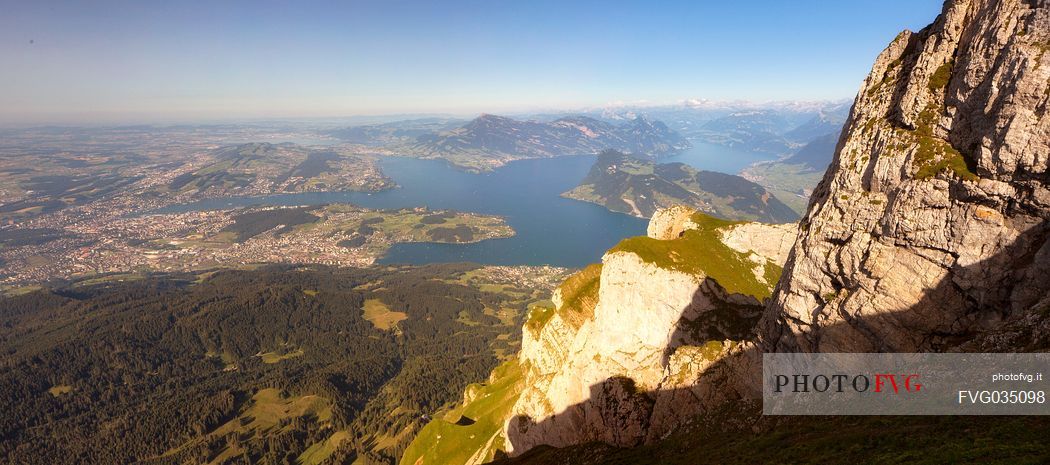 View from Pilatus Mount towards the city and the lake of Lucerne in the background, Border Area between the Cantons of Lucerne, Nidwalden and Obwalden