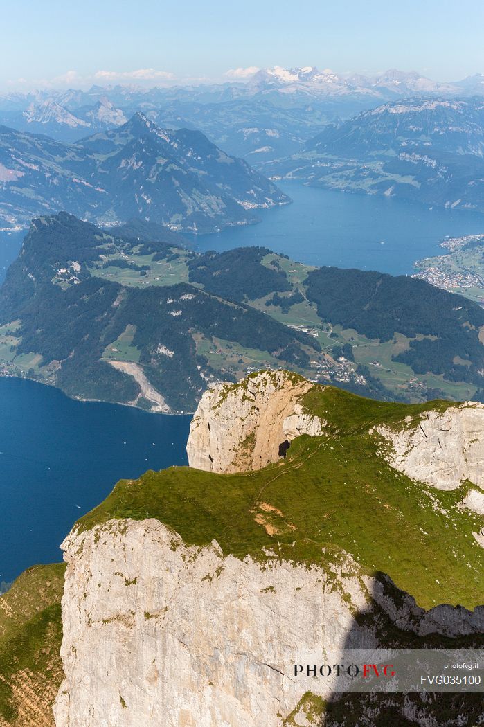 View from Pilatus Mount towards the city and the lake of Lucerne in the background, Border Area between the Cantons of Lucerne, Nidwalden and Obwalden