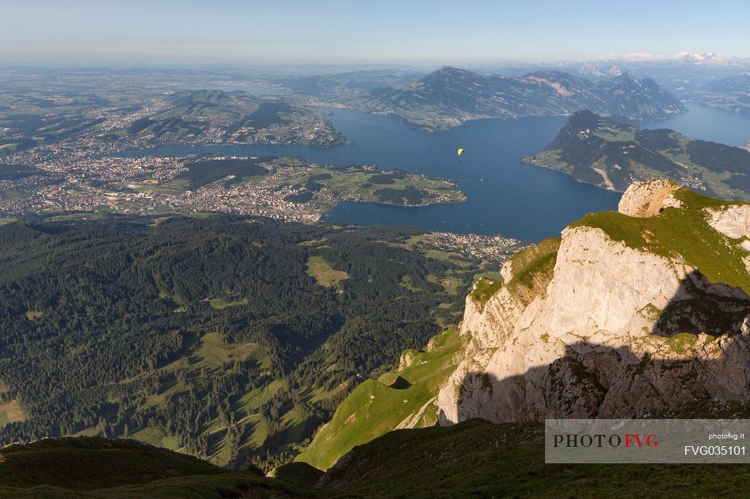 View from Pilatus Mount towards the city and the lake of Lucerne in the background, Border Area between the Cantons of Lucerne, Nidwalden and Obwalden