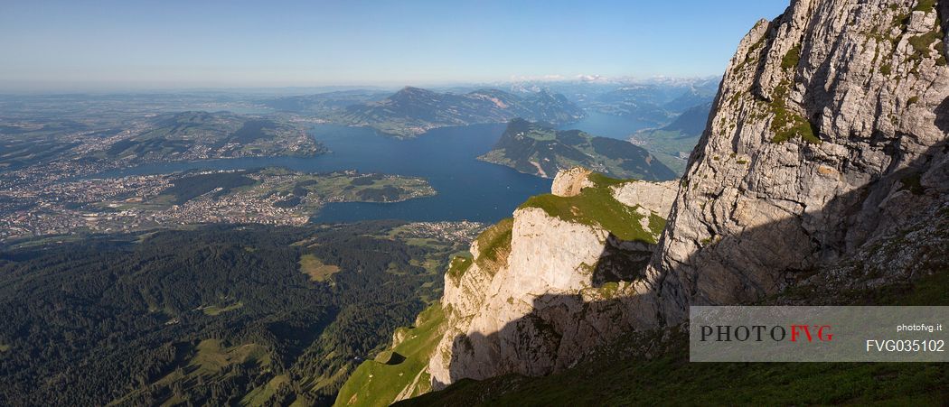 View from Pilatus Mount towards the city and the lake of Lucerne in the background, Border Area between the Cantons of Lucerne, Nidwalden and Obwalden