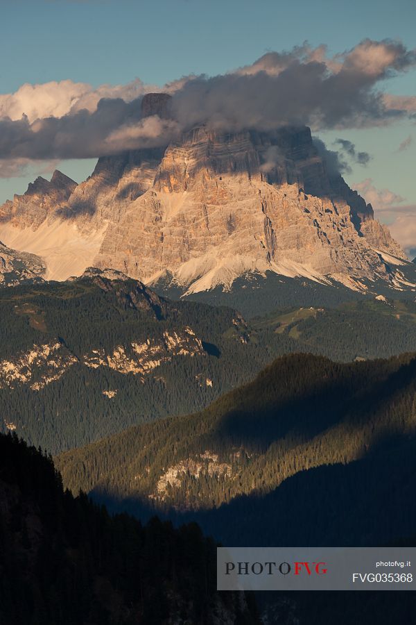 Beautiful light in the Pettorina valley and Pelmo mount from Ombretta valley, Marmolada mountain range, dolomites, Veneto, Italy, Europe