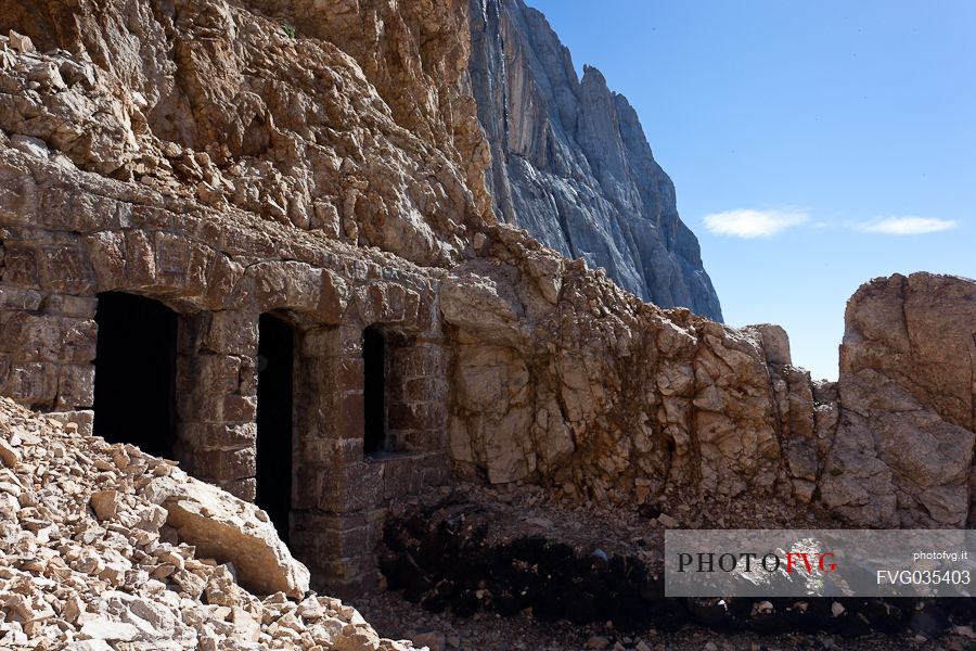 Remains of fortification of the world war at Passo OmbrettaMarmolada