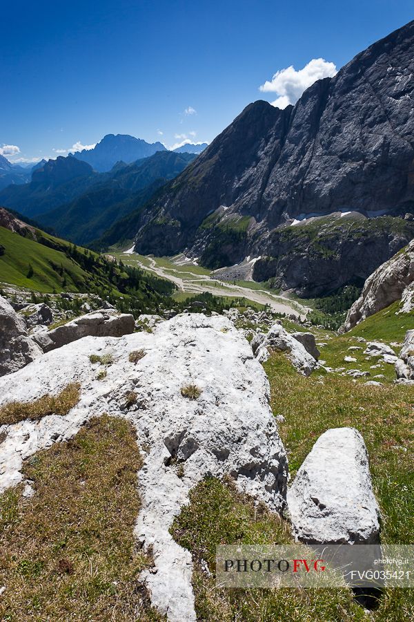 Pian Ombretta and Ombretta valley in the Marmolada mountain range, dolomites, Veneto, Italy, Europe