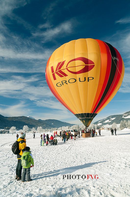 Hot air balloon festival in Pusteria valley, Dobbiaco, dolomites, Trentino Alto Adige, Italy, Europe