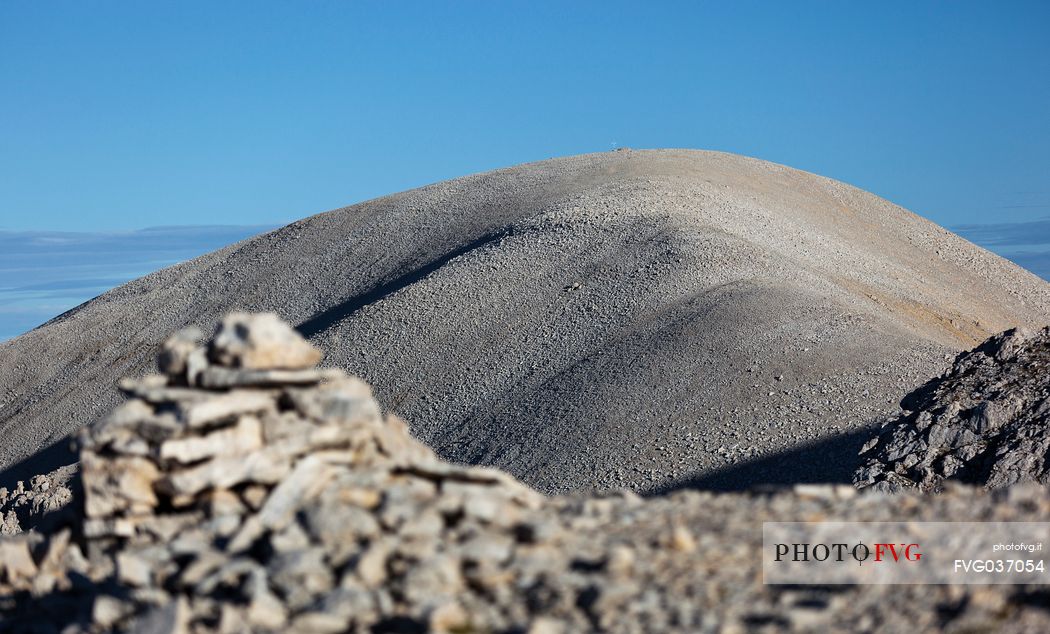 Mount Acquaviva from the pile of rocks on the top of Focalone mount, amphitheater of the Murelle, Majella national park, Abruzzo, Italy, Europe