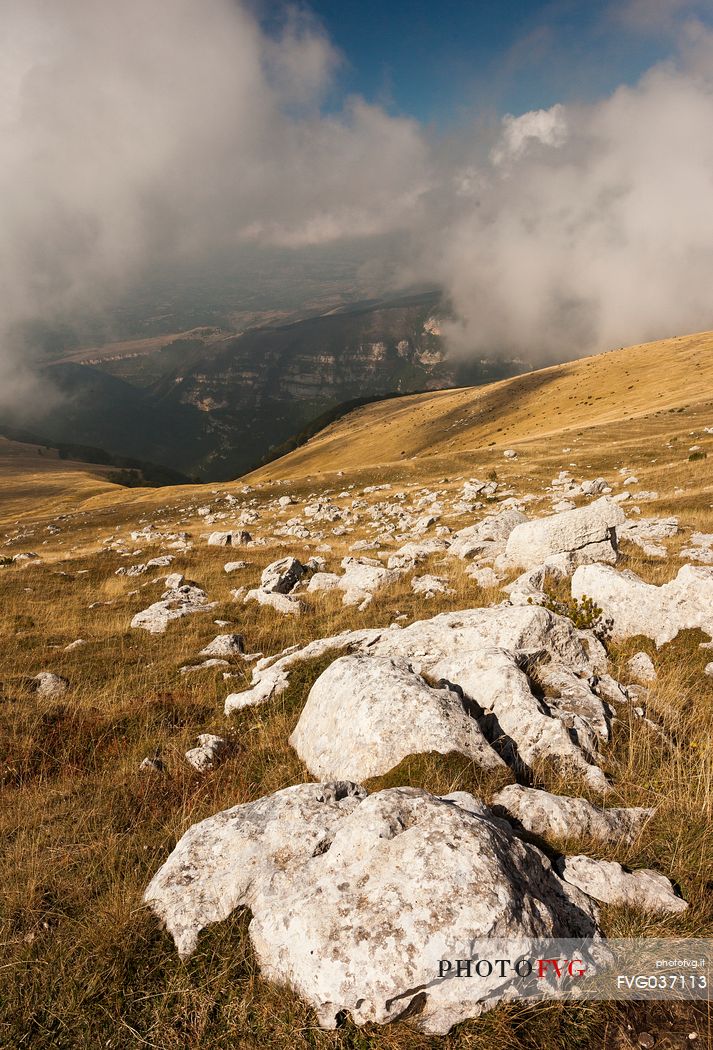 Blockhaus peak in the Murelle amphitheater, Majella national park, Abruzzo, Italy, Europe