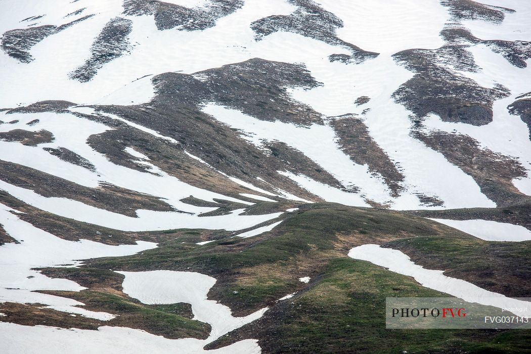 Thaw in the slope of Campo Imperatore, Gran Sasso and Monti della Laga national park, Abruzzo, Italy, Europe