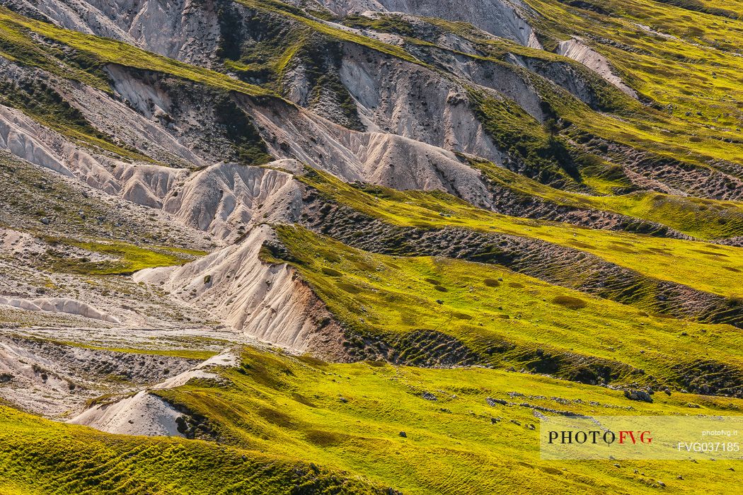 Above view of the cracked slope of Camicia mount in the Gran Sasso national park, Abruzzo, Italy, Europe