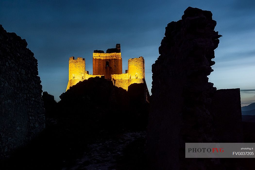 Rocca Calascio castle at twilight, Gran Sasso national park, Abruzzo, Italy, Europe