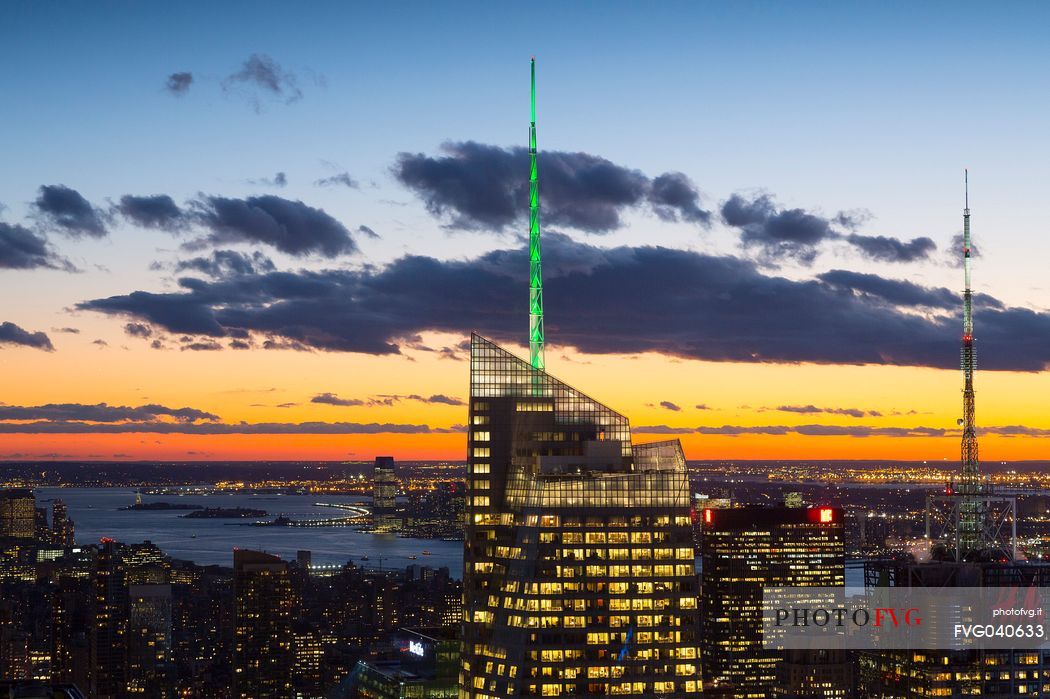 Manhattan cityscape at twilight, view from the Top of the Rock observation deck at Rockfeller Center, Manhattan, New York City, USA