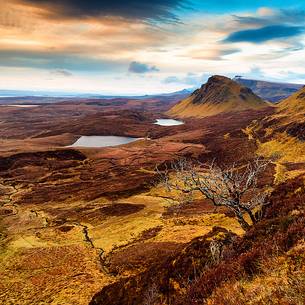 East Coast of Skye at sunrise from the Quiraing on the Trotternish peninsula East Coast of Skye at sunrise from the Quiraing on the Trotternish peninsula