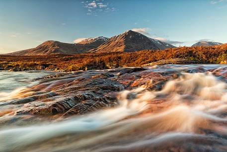 River Coupall at sunrise and Black Mount peaks beyond