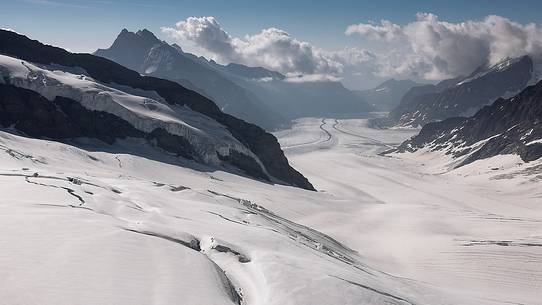 Aletsch glacier, the largest in Europe, from Jungfraujoch, the highest railway station in the Alps, Bernese Oberland, Switzerland, Europe