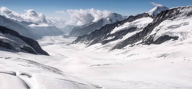 Aletsch glacier, the largest in Europe, from Jungfraujoch, the highest railway station in the Alps, Bernese Oberland, Switzerland, Europe