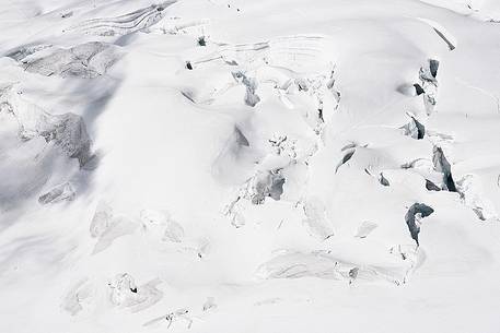 Detail from above of Aletsch glacier, the largest in Europe, from Jungfraujoch, the highest railway station in the Alps, Bernese Oberland, Switzerland, Europe