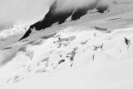 Detail of Aletsch glacier, the largest in Europe, from Jungfraujoch, the highest railway station in the Alps, Bernese Oberland, Switzerland, Europe