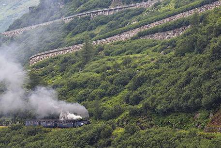 Furka Pass, Steam train from Furka to Gletsch, Oberwald, Canton of Valais, Switzerland, Europe