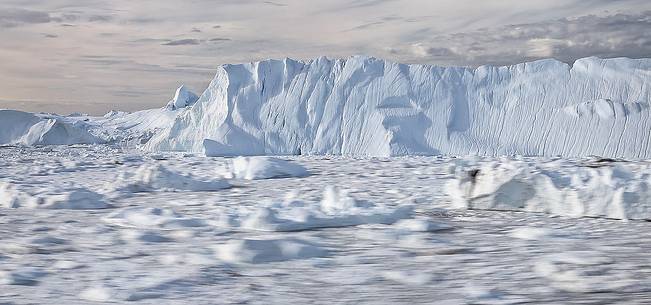 Moving ice in the water of Illulissat Fjord