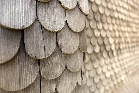 Detail of traditional wooden building in Vals village, Grisons, Switzerland, Europe Detail of traditional wooden building in Vals village, Grisons, Switzerland, Europe