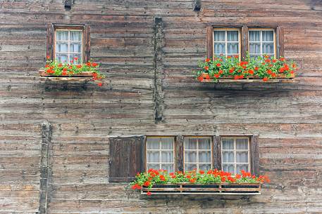 Traditional wooden building in Vals village, Grisons, Switzerland, Europe