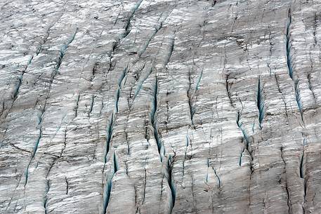 Detail from above of Rhone Glacier, Furka pass, Valais, Switzerland, Europe Detail from above of Rhone Glacier, Furka pass, Valais, Switzerland, Europe