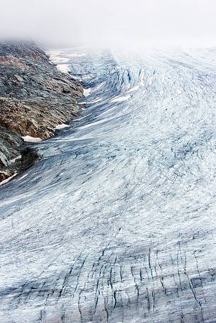 Mist and fog on Rhone Glacier,  Furka pass, Valais, Switzerland, Europe