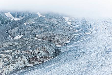 Mist and fog on Rhone Glacier, Furka pass, Valais, Switzerland, Europe Mist and fog on Rhone Glacier, Furka pass, Valais, Switzerland, Europe