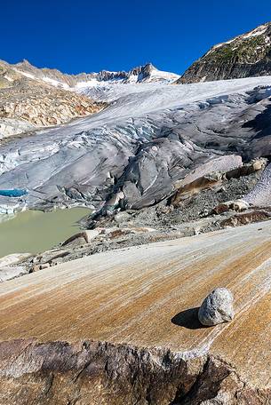 Rhone glacier and melting lake, Furka pass, Valais, Switzerland, Europe Rhone glacier and melting lake, Furka pass, Valais, Switzerland, Europe