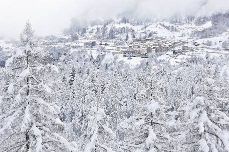 Casso alpine town after an intense snowfall