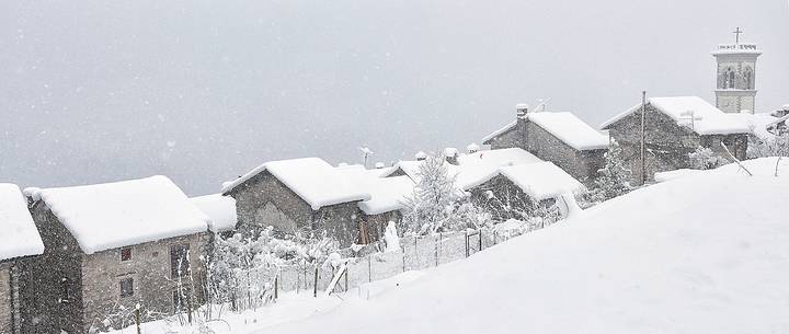 Alpine Town of Erto under an intense snowfall