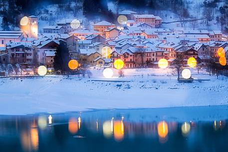 Blue hour in the alpine town of Barcis.