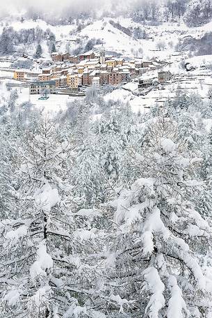 Casso alpine town after an intense snowfall