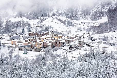 Casso alpine town after an intense snowfall