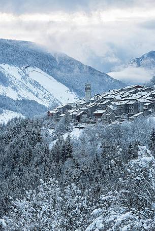 Alpine Town of Erto after an intense snowfall