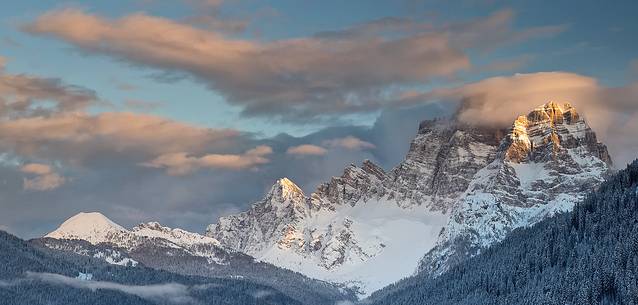 The Pelmo mountain at sunset after an intense snowfall The Pelmo mountain at sunset after an intense snowfall