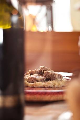 Musetto (typical cotechino) with brovada, typical Friuli plate served at the restaurant Morgenleit in Sauris di Sotto
Musetto (typical cotechino) with brovada, typical Friuli plate served at the restaurant Morgenleit in Sauris di Sotto