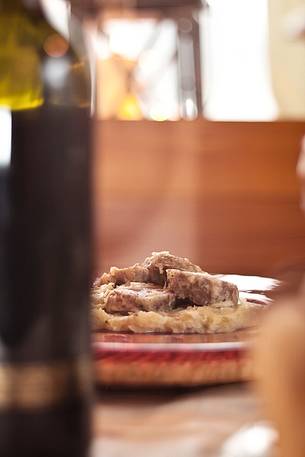 Musetto (typical cotechino)  with brovada, typical Friuli plate served at the restaurant Morgenleit in Sauris di Sotto
