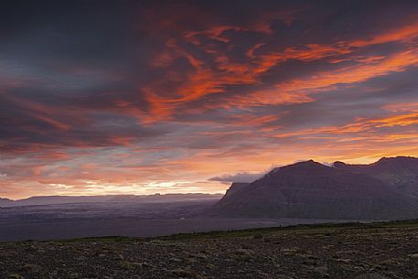 Amazing sunset over the desertic landscape of South Iceland from the mountain area of Skftafell Amazing sunset over the desertic landscape of South Iceland from the mountain area of Skftafell