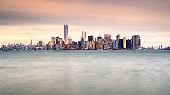 Skyline with the Freedom Tower, view from the Liberty Island Skyline with the Freedom Tower, view from the Liberty Island