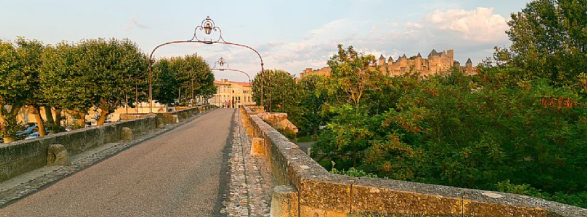 The mediavel ancient city of Carcassonne at sunset