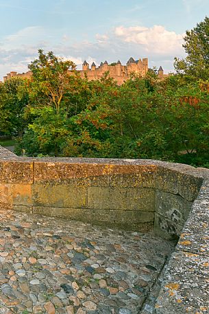 The mediavel ancient city of Carcassonne at sunset