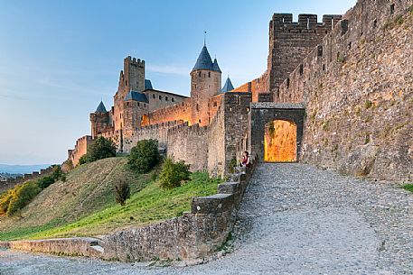 The mediavel ancient city of Carcassonne at blue hour
