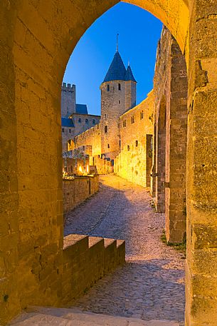 The mediavel ancient city of Carcassonne at sunset