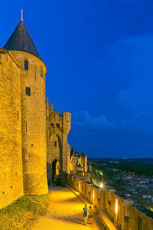 The mediavel ancient city of Carcassonne at sunset