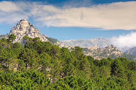 Looking towards the  Aiguilles de Bavella mountain range from Ospedale forest, Corsica