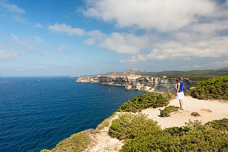The white cliffs of Bonifacio and the old village from the trail to Cape Pertusato The white cliffs of Bonifacio and the old village from the trail to Cape Pertusato